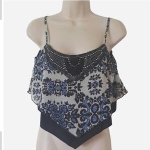 Charlotte Russe Coachella Printed Layered Crop Top with Beading